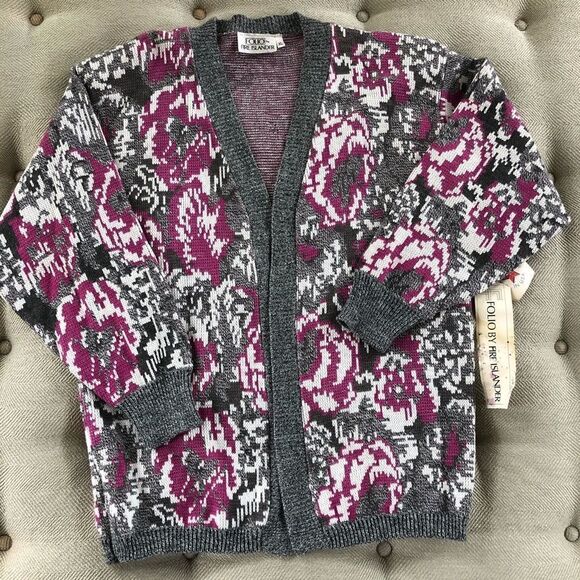 NWT NOS Vintage Folio Fire Islander 80s Cardigan XL - Picture 1 of 7